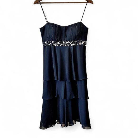 Dressbarn Collection Black Tiered Chiffon Beaded Dress – Size 8 - Picture 3 of 8